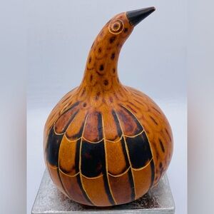 Vintage Peruvian Hand Craved & Painted Dried Gourd Folk Art Bird Figurine